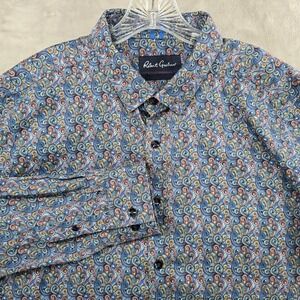 Robert Graham Button Down Shirt Mens 2XL Blue Swirl Tailored Modern Americana